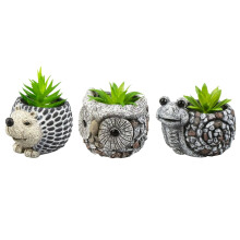 ROWAN 3Pcs Artificial Plants in Cute Animal Planters | Animal Planters Snail, Hedgehog & Owl Flower Pot | Perfect for Home Office