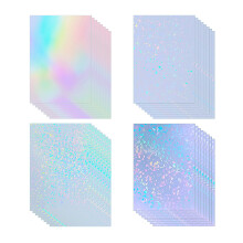 32 Sheets Holographic Clear Vinyl Holographic Stickers Paper Self Adhesive Transparent Holographic Overlay Film with A4 Size 4 Styles Mixed