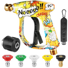 High Pressure Washer Gun, BUNTOR Stubby Pressure Washer Guns with 5 Nozzles & 1 Hose Connectors, 4000PSI Jet Wash Gun M22-14mm Wat