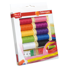 Gütermann creativ Sewing Thread Set with 10 spools Sew-All Thread 100 m in Strong Colours + Tailor’s Measuring Tape
