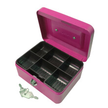 Cathedral Products Key Lockable Cash Box with Lift Out 6 Compartment Coin Tray - 6 Inch - Pink