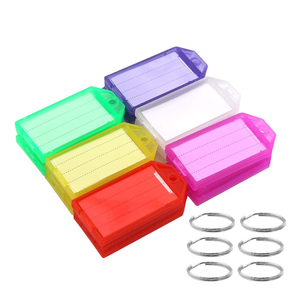 Coideal 60 Pack Tough Plastic Key Tags With Strong Split Ring And Flap Label Window Colored Identifier Id Keychain Tag For Luggage, 6 Assorted Colors 5007538638601