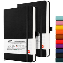 YIEO Notebook A5, 2 Pack Hardback Journal Notebook with 398 Lined Pages 80 GSM Leather Notepad with Bookmark, Pen Loop and Expandable Paper Pocket, f