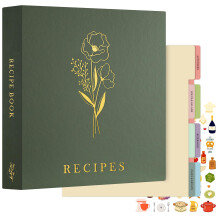 Lanpn Recipe Binder 8.5x11 3 Ring Kit, Waterproof Organizer Binder with 60 Plastic Sleeves,116 Recipes, Dividers,Labels & Stickers