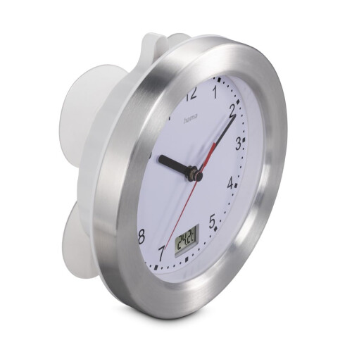 Hama Hama Bathroom Clock, Aluminium Glass, Silver, Standard 1