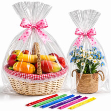 HURUC Clear Cellophane Wrap Bags 50x70cm – 20 Pack Large Gift Wrap Bags for Hampers, Easter Baskets, Christmas Gift, Florists & Gifting