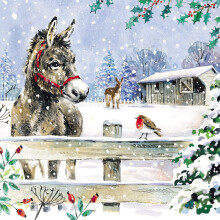 Ling Design Pack of 6 Charity Christmas Cards - Premium Festive Design with Donkey and Robin in the Snow - 6 Cards of 1 Design, Multi
