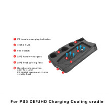 (Without game slot) Vertical Stand with Cooling Fan Controller Charging Station with Dual Charger Ports USB HUB For PS5 DE/UHD Console