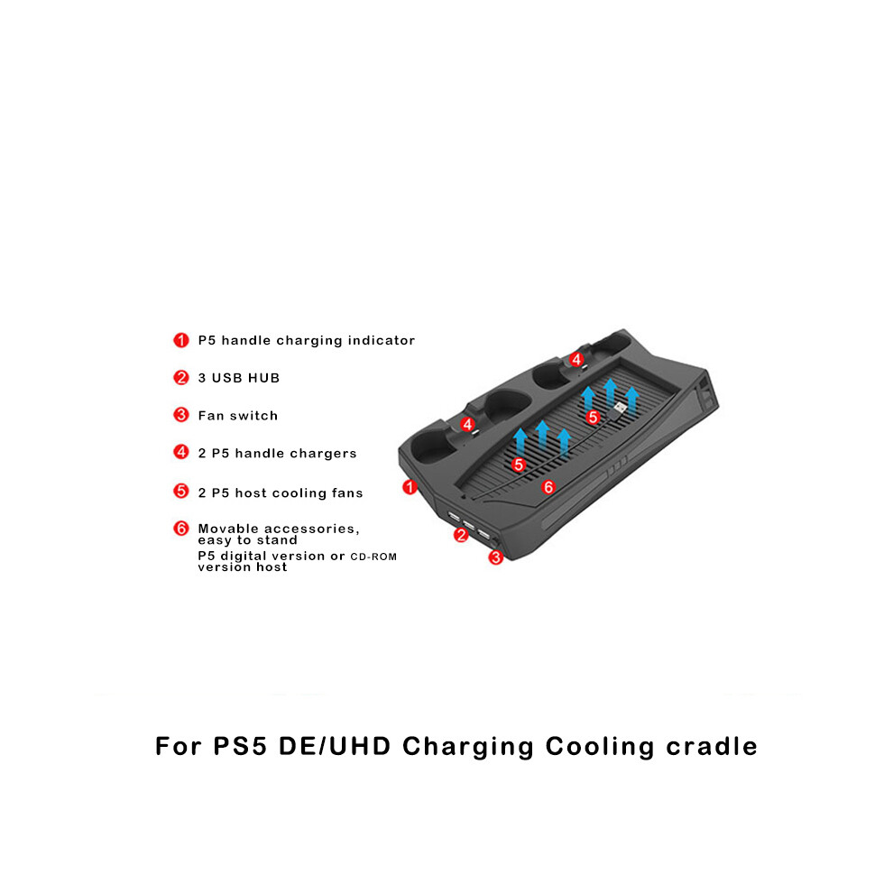 (Without Game Slot) Vertical Cooling Stand Cooler Fan Dual Controller Charging Docking Station For Ps5 De/Uhd Console 110691707758