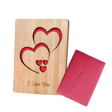 LOJAYUVE Valentines Day Card - Wooden Laser-Cut Double Heart Greeting Card Printed with I love you, Perfect for Students, Adults
