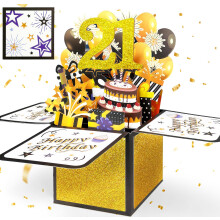 YianHien 21st Birthday Card, 3D Pop Up Birthday Card for Him, Son Grandson Nephew 21st Birthday Greeting Cards, Black Gold Birthday Decorations Gifts