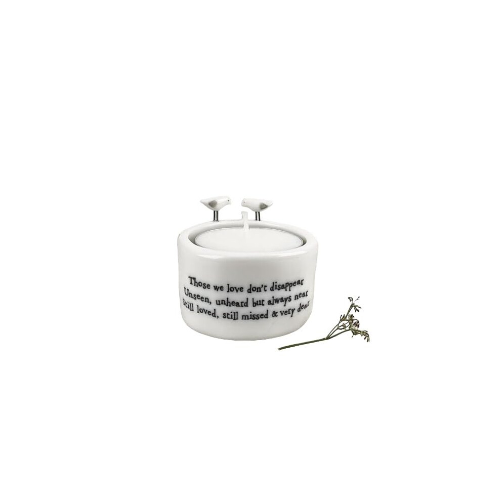 East Of India Candle & Tealight Holder Multi-Use Porcelain Votive Taper Candle & Tealight Included "Those We Love" Grief Des White