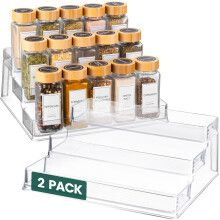 Oizeir Clear Spice Rack (2-Pack) - 3-Tier Seasoning Organization for Cabinet - Deep Acrylic Pantry Organizer - Holds Seasoning, Co