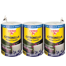 Zero In Citronella Pillar Candle – Mosquito Repellent for the Home, Multi Pack x3 - Insect Candle Treatment for Outdoor - Repels M