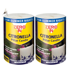 Zero In Citronella Pillar Candle – Mosquito Repellent for The Home, Multi Pack x2 - Insect Candle Treatment for Outdoor - Repels M