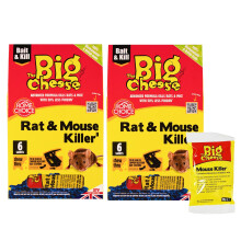 The Big Cheese Rat Poisoning Sachets - 2 Pack, 12 Total x 25g - Kills Mice and Rats, Indoor & Outdoor Use Bait Packet, Safe To Han