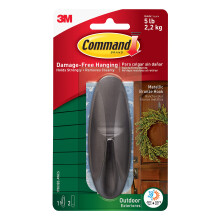 Command Large Designer Metallic Bronze Hook with Adhesive Strips - for Hanging Outdoor Wreaths, Signs and Other Heavy Items Secure
