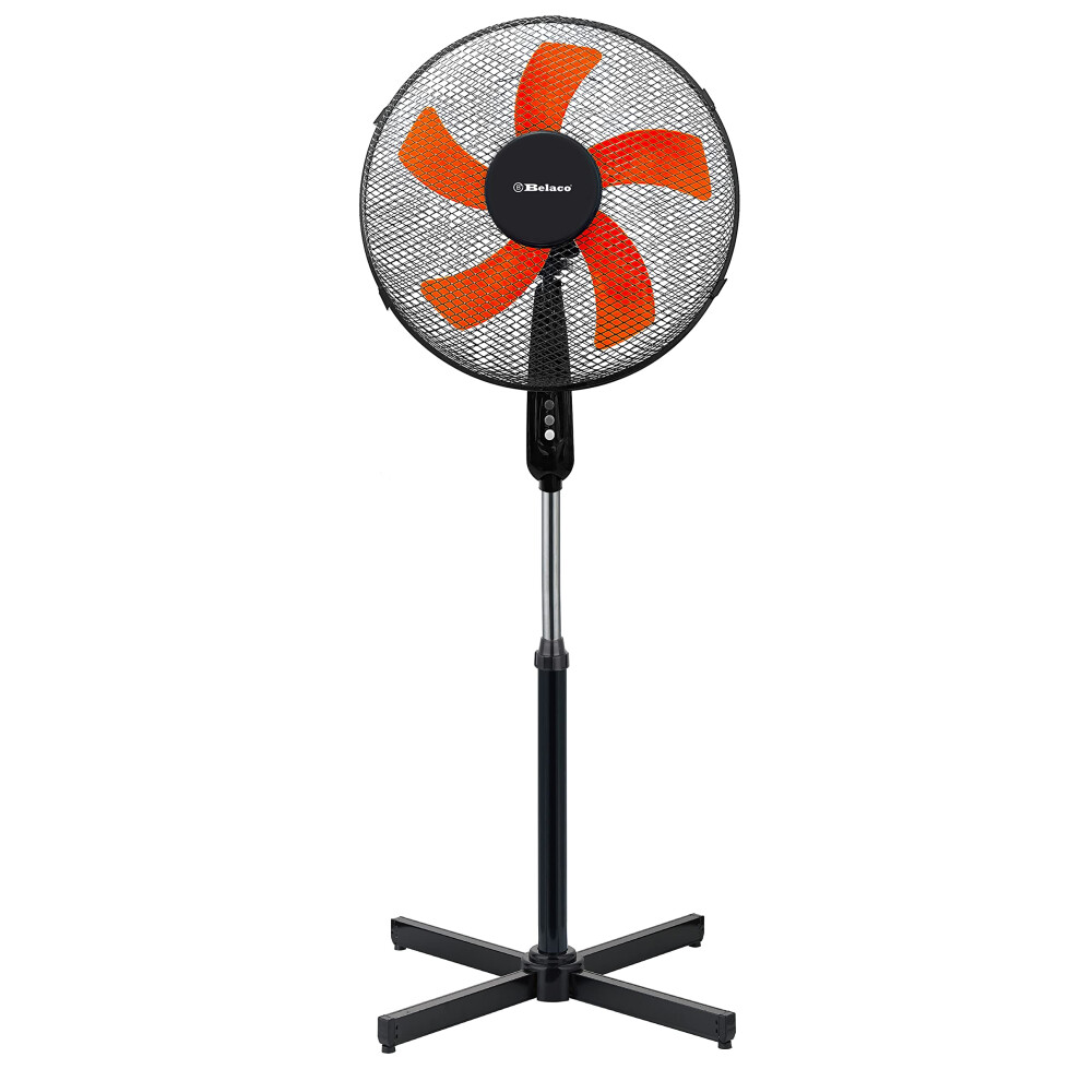 Belaco 16 Inch Pedestal Fan With Oscillation, Adjustable Height, Quiet Powerful Cooling Airflow, 45W, Black & Orange