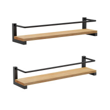 OROPY 2 Pack Spice Rack, Solid Wood Wall Mount Hanging Organiser for Spices, Herbs, Jars Kitchen Cookware Storage Shelf, 40x9x7cm