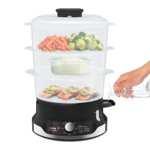 Tefal Ultracompact Steam Cooker, 9L, Stackable Storage System, 3-Tier Food Steamer, BPA-Free Bowls, 60-Min Timer, Refill While Ste