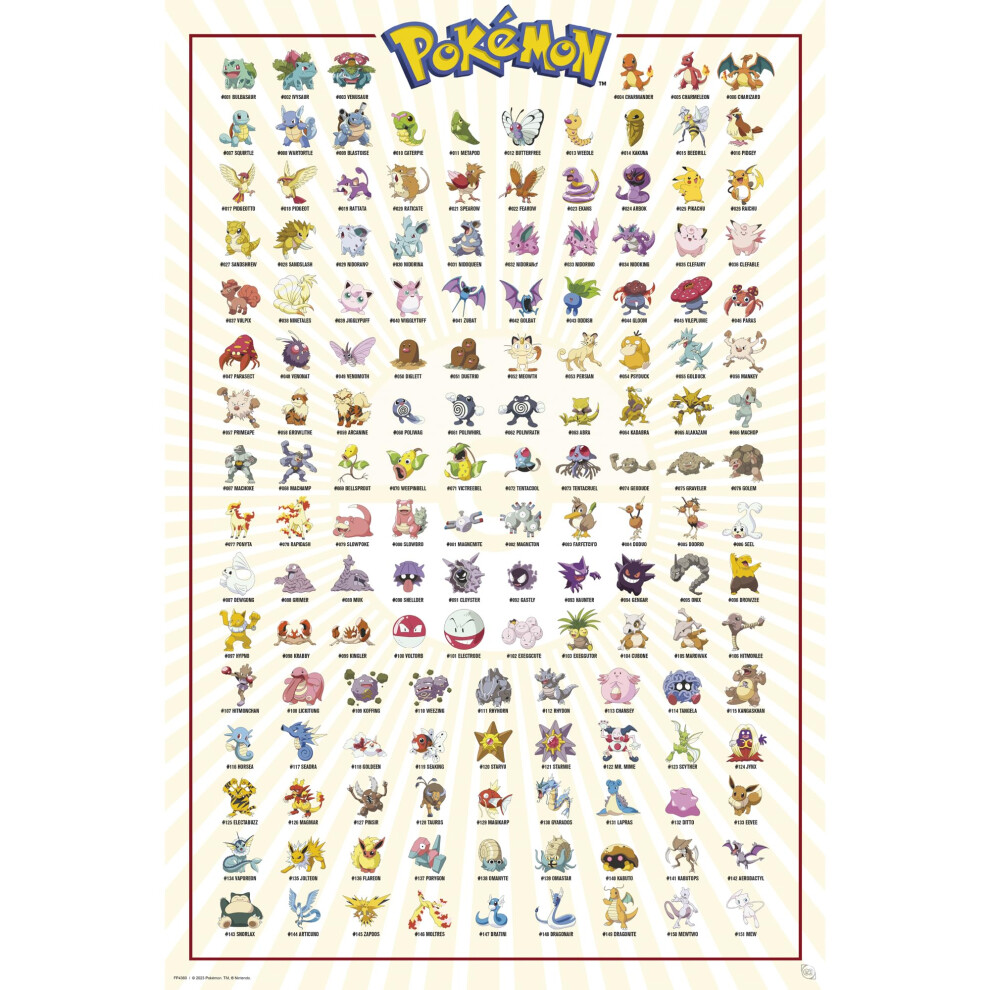 Gb Eye Ltd Fp4360 Kanto 151, Maxi, 61 X 91.5Cm, Wood, Pokemon Poster, 65 X 3.5 X 3.5 Cm