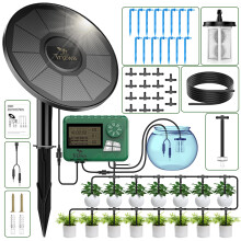 TRJZWA Solar Irrigation System Kit with Early Warning Function,DIY Solar Automatic Drip Irrigation Kits,Programmable Water Timer w
