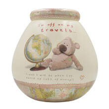 Pot of Dreams Hand Painted Teddy with Globe Save And Smash Handcrafted Ceramic Money Box Piggy Bank | Perfect Decorative Gift and