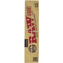 Raw Classic Natural Unrefined 1 1/4 Pre-Rolled Rolling Paper Cones 32 Per Box