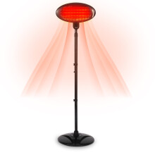 2KW Outdoor Free Standing Quartz Electric Garden Patio Heater 2000w Waterproof, 3 Power Settings, Adjustable Heat Angle and Height