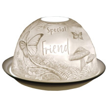 Cello Porcelain Tealight Holder Dome - Special Friend Design with 3D Projection Image & Message Scented Unscented LED Candle Wax W