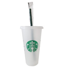 STARBUCKS 1 Pack - Reusable Frosted Cup with Lid and Green Straw with Lid, 23 fl oz, Matte White