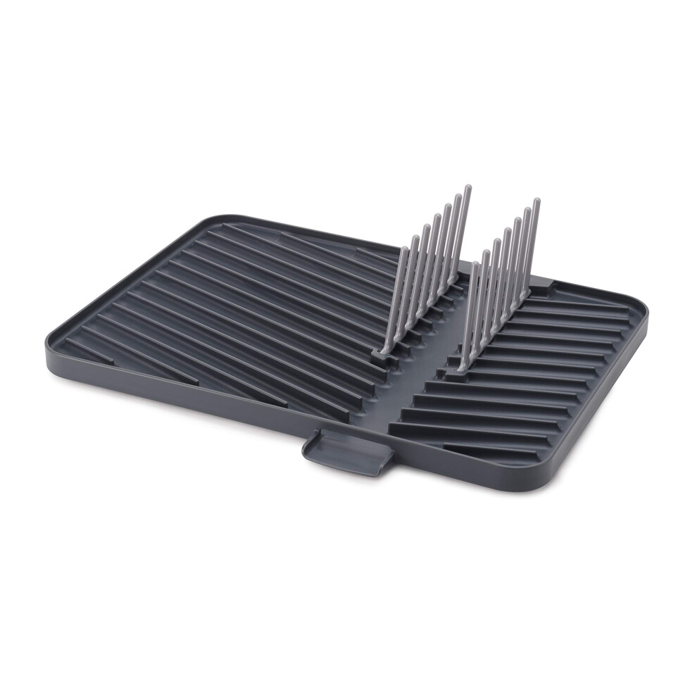 Joseph Joseph Flip-Up Adjustable Draining Board, Dish Rack Drainer Drying Mat With Drip Tray, Grey, 4