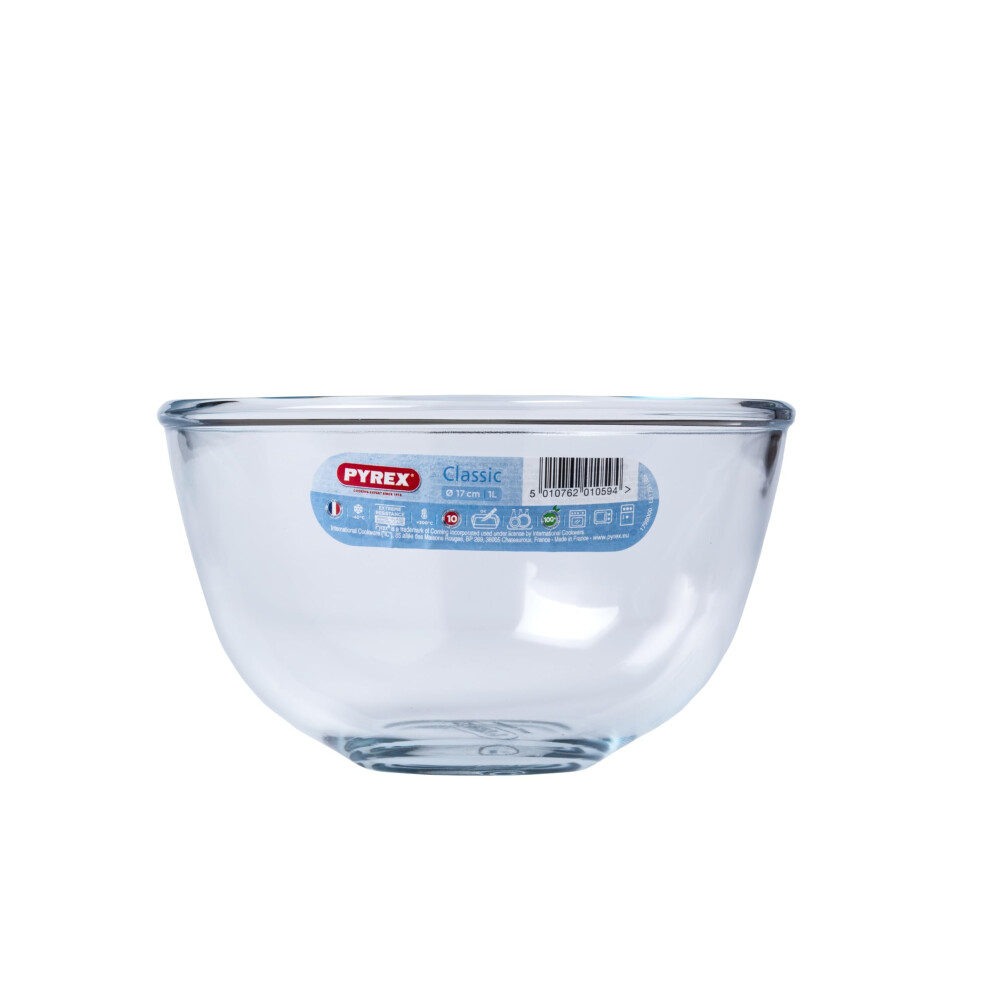 Pyrex Classic Round Glass Bowl Ovenproof And Microwave Safe 1.0 Litre Transparent (Pack Of 2)