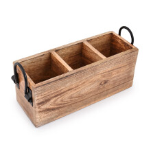 Samhita Mango Wood Cutlery Holder Caddy Organizer Wooden Utensils Storage Organizer Countertop for Silverware Fork Spoon Spatula 3