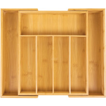 Expandable Bamboo Cutlery Drawer Organizer – Natural Wood Utensil Tray with Knife Holder by Koksi – Adjustable Kitchen Drawer Divi
