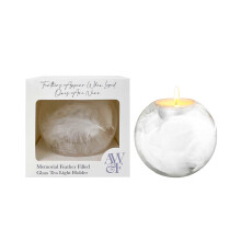 Glass Candle Holder with Soft Feather Filling – 10x10x9cm Tea Light Holder Sympathy Gift for Comforting Moments – Memorial Candle