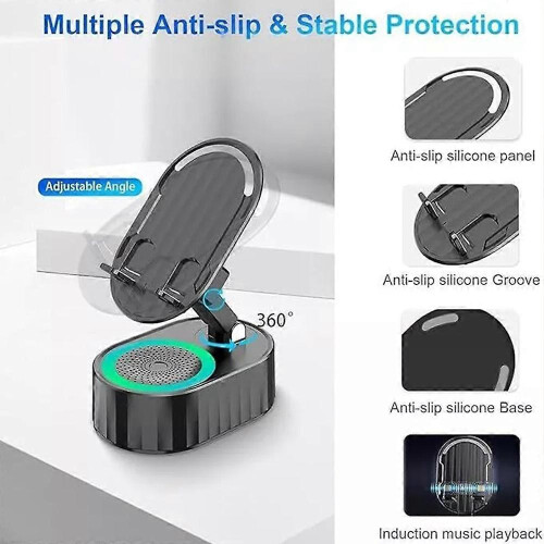 (White) 5 in 1 Mobile Phone Holder Wireless Induction Audio Bluetooth Speaker Phone Holder 2