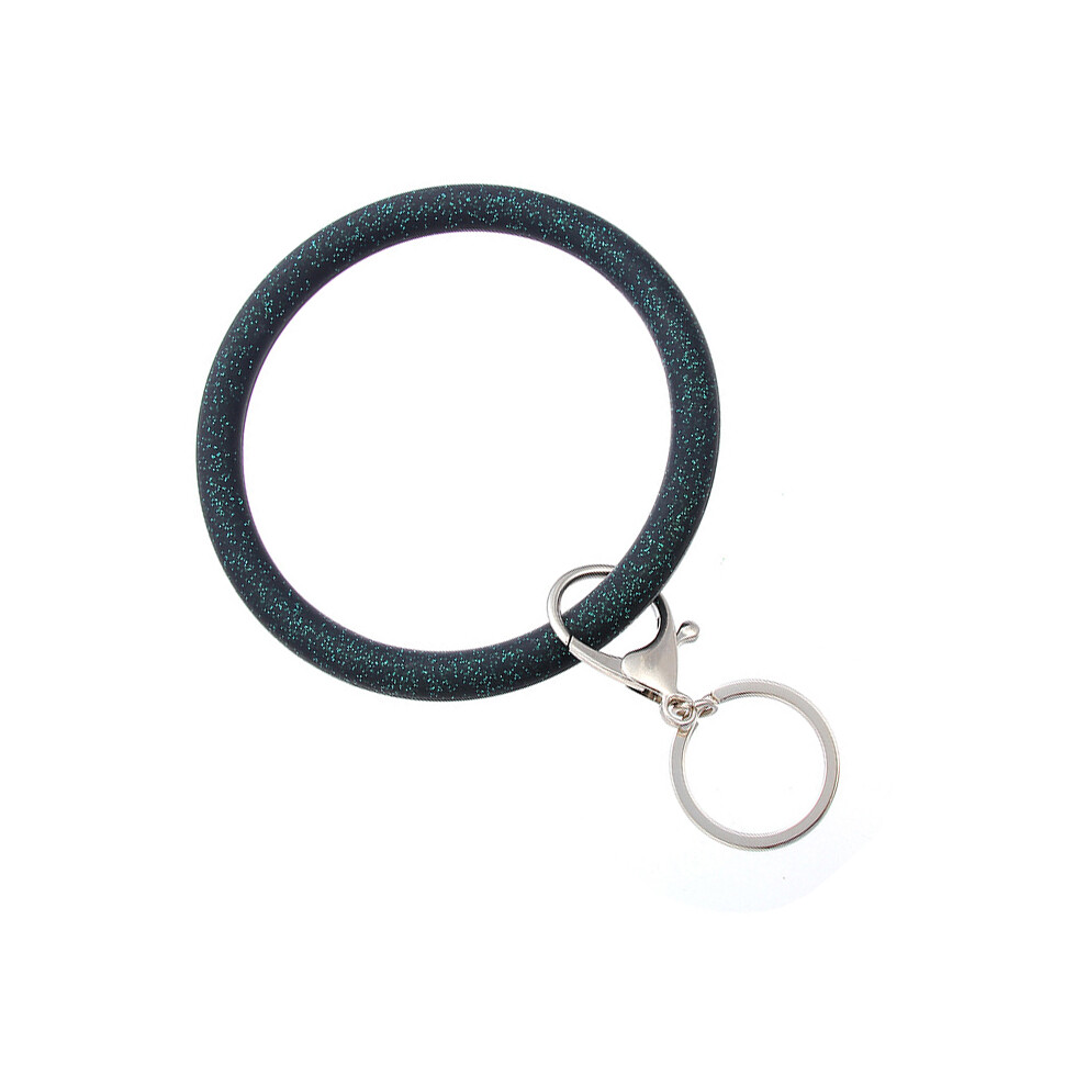 (Black1) Fashion Silicone Bracelet Wristband Key Ring Round Glitter Keychain Bangle