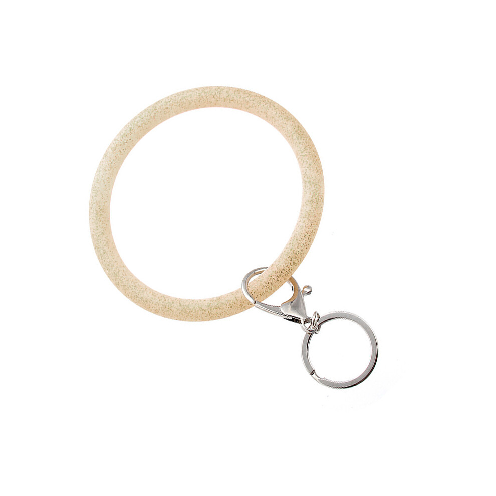 (Yellow) Fashion Silicone Bracelet Wristband Key Ring Round Glitter Keychain Bangle