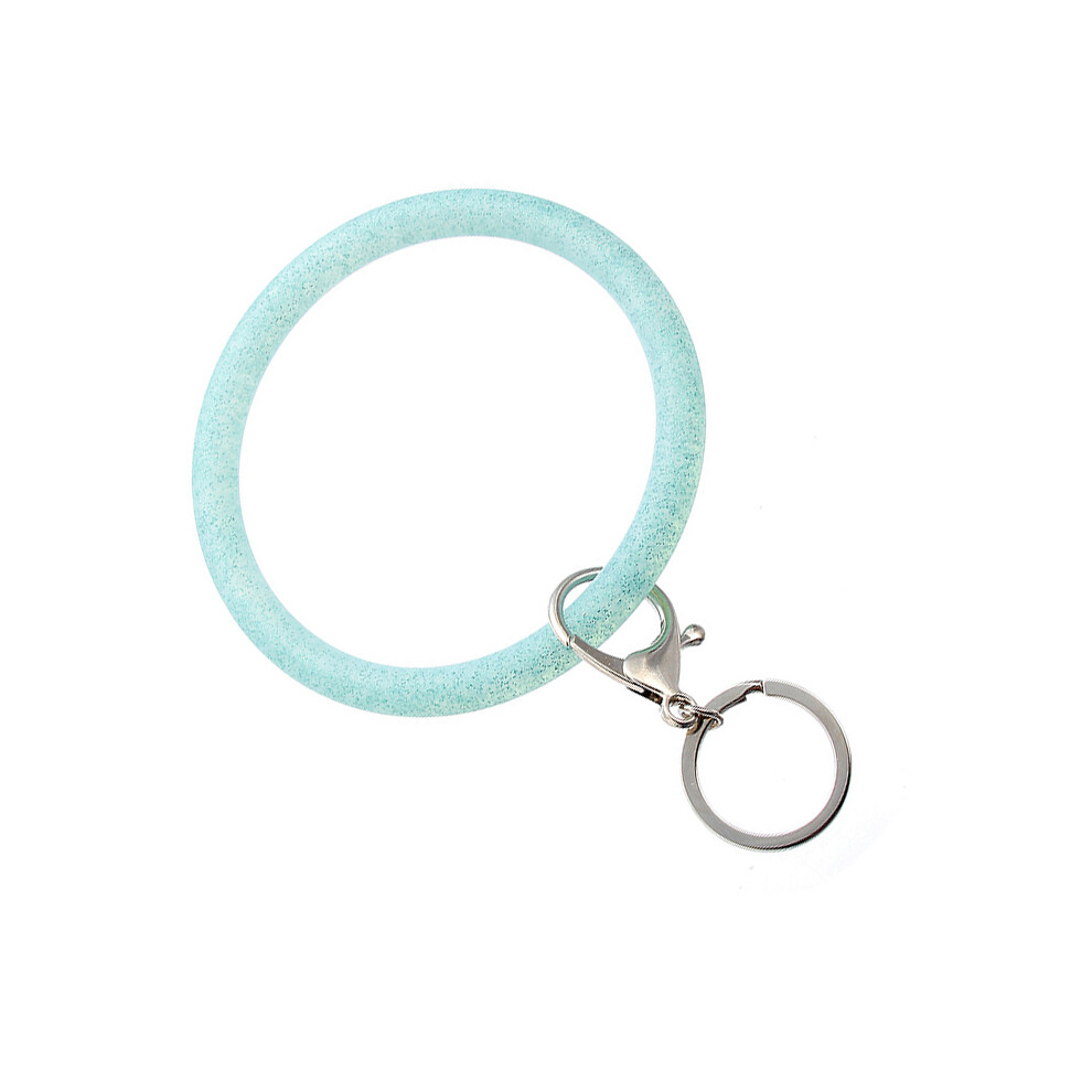 (Green) Fashion Silicone Bracelet Wristband Key Ring Round Glitter Keychain Bangle