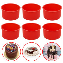 Xinzistar 6 Pcs Silicone Cake Mould for Baking, 4 Inch Non-Stick Round Cake Pan Cake Tins Bakeware Baking Molds Tins for Mousse Mu