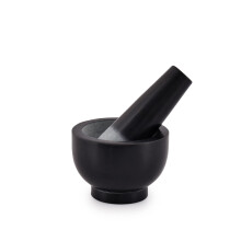 Black Granite Mortar and Pestle Set Unfinished Surface for Enhanced Grinding – Heavy-Duty Stone Grinder (9.52cm Diameter, 6.98cm H