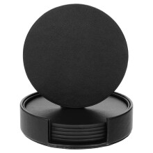 metagio 6 Packs PU Leather Coasters for Drinks with Holder, Round Drink Coasters Set PU Leather Cup Mats for Coffee Beer Tea Mug W