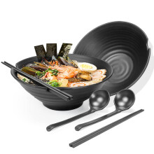 2 Set Large Noodle Ramen Bowl - Plastic Japanese Picnic Tableware for Pasta Dishes Salad Udon Soup Soba Pot Noodles Bowls 21100 M