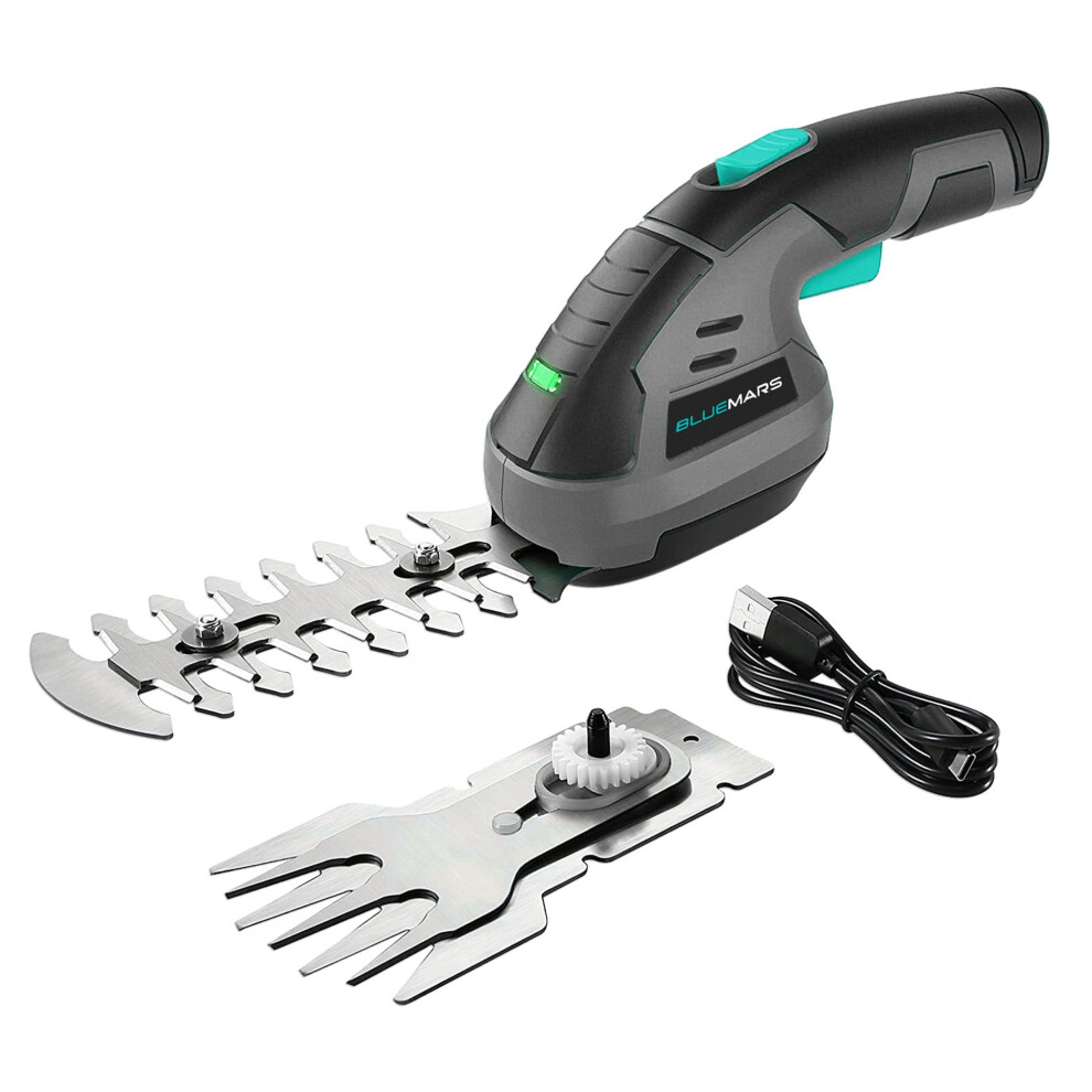 Bluemars 8V 2-In-1 Cordless Hedge Trimmer & Grass Shear W/ 2000Mah Lithium-Ion Battery, Mini Garden Pruner With 2 Blades, For Lawn 45094453