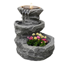 Streetwize – Solar Powered Rock Planter Water Feature with LED Light & Battery Backup, Garden Fountain for Patios, Balconies, and