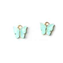 (Light Green) 10PCS Alloy Acrylic Butterfly Pendants DIY Handmade Jewelry For Necklace Bracelet