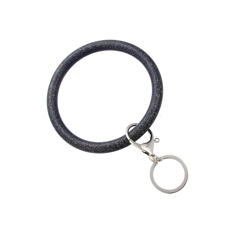(Black2) Fashion Silicone Bracelet Wristband Key Ring Round Glitter Keychain Bangle