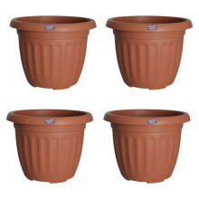Pack of 4 30cm Athens Round Planters – Terracotta Plastic Garden Plant Pots, Classic Ribbed Design, Lightweight & Weather-Resist