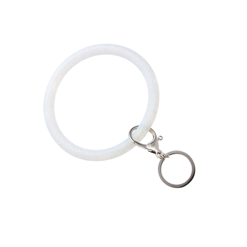 (White) Fashion Silicone Bracelet Wristband Key Ring Round Glitter Keychain Bangle